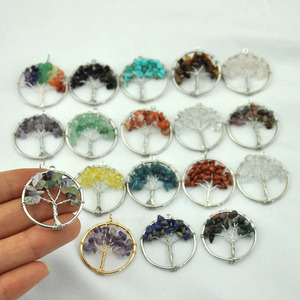 Pendentif en métal arbre de vie en pierre précieuse Pendentifs en pierre de chakra naturelle à vendre Collier en agate d'Amayra Crystals Exports - Product Image 5