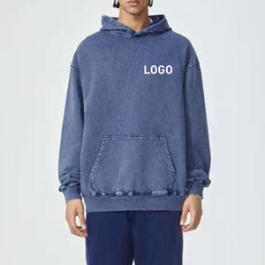 Sweat-shirt pull-over 100% Coton personnalisé, épais, doublé imperméable, thermique, déchiré, court, vieilli, délavé soleil, basique, délavé à l'acide - Product Image 1