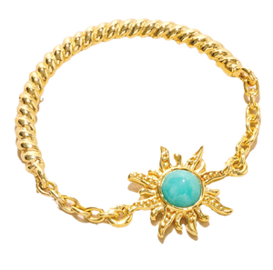 S925 14K Gold Plated Minimal Design Sun Chain Natural <b>Turquoise</b> <b>Ring</b> Customizable for Retail OEM ODM - Product Image 1