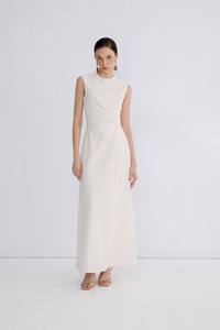 Low Moq Elegant Dresses for Women Sleeveless Yuri Twist Midi Dress <b>Sand</b> Jacquard Fabric 2 Piece Set Women Whiteant Vietnam - Product Image 2