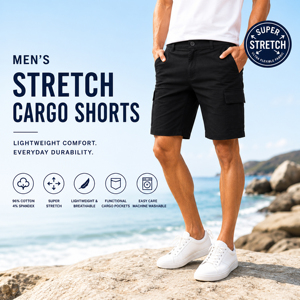 Pantalones Cortos Cargo de Lona para Hombre, Premium, Elásticos, Ecológicos, Transpirables, Casuales, de Cintura Media, para Actividades al Aire Libre - Product Image 4