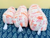 Sacs de rangement pour maquillage en coton vintage matelassés pour femmes, fermeture éclair durable, imprimé à motifs, organisateur de voyage multifonctionnel, cosmétique