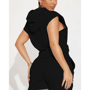 Vêtements pour femmes Logo personnalisé Sportswear ensemble court de haute qualité femmes deux pièces sweat à capuche court avec capuche cordon ensemble short - Product Image 6