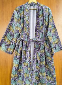 Handmade bông nhung Kimono áo Boho màu xanh động vật in dài ngủ cho mùa hè cổ điển đêm <span class=keywords><strong>gawon</strong></span> - Product Image 2