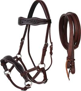 CHALLENGER Horse-brida lateral de cuero occidental Floral, sin bits, con rieles divididos, 77RS28BR - Product Image 1