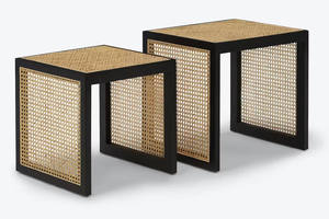 Mesa Nido Moderna de Madera para Decoración del Hogar, Mesa Interior para Sala de Estar, Villa, Juego de Mesas Nido Tejidas a Mano con Mimbre - Product Image 2