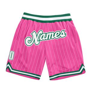 Industrie Direct Engro Sportswear Basketball Shorts Custom Pink White Pinstripe White-Kelly Green Authentic Basketball Shorts - Product Image 1