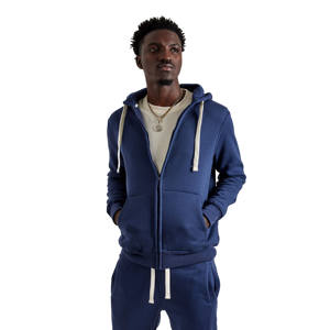 Pull à capuche en coton 100% épais pour hommes, sweat-shirt à fermeture éclair surdimensionnée, streetwear vintage délavé au soleil pour l'hiver - Product Image 1