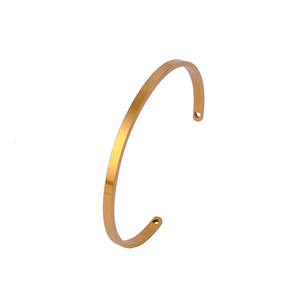 Brazalete abierto simple, brazaletes chapados en oro ajustables, pulseras, diseño geométrico de lingotes, Material de latón, brazalete de moda - Product Image 3