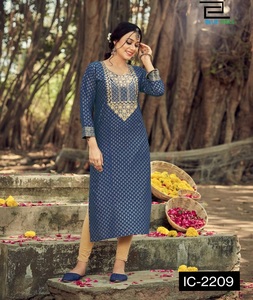 Kurtis fantaisie en rayonne ethnique avec broderie Costume de fête prêt-à-porter pour femme en grandes tailles disponibles divers modèles ethniques - Product Image 1