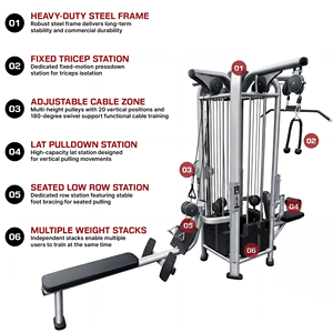 Nouvel équipement de fitness français Silver 4 Stack Multi Jungle Gym 8 stations pour entraînement de résistance et de force du corps entier à domicile - Product Image 2