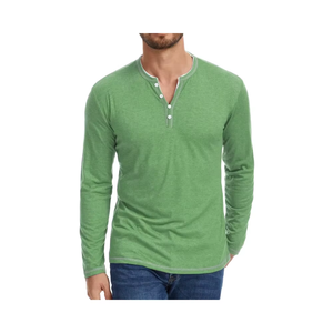Camiseta informal de manga larga para hombre, 100% algodón, color liso, cuello en V, corte holgado, colección primavera y otoño de Bangladesh - Product Image 1