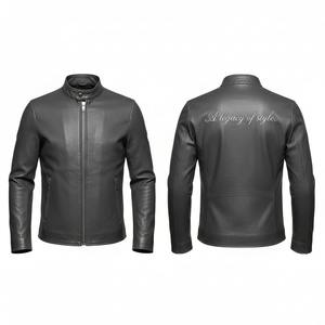 Veste de motard en cuir véritable noir pour homme, coupe ajustée, fermeture éclair, respirante, avec logo sur le devant, pour l'hiver - Product Image 3