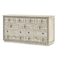 Commode de luxe à 11 tiroirs en teck massif avec miroir, faite à la main, écologique, durable, ensemble de meubles de chambre traditionnels pour hôtel et maison