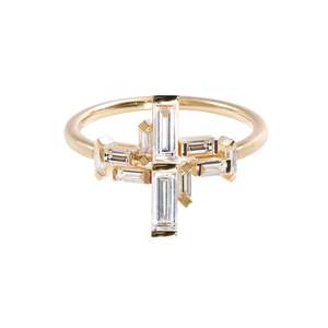 Anillo de Oro de 18K con Doble Baguette, Romántico, Lujoso, Clásico, Religioso, Geométrico, con Corona, Corte Esmeralda, Certificado IGI, Técnica de Chapado, Engaste de Garra - Product Image 2