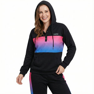 Sweatshirts à capuche Henley pour femmes personnalisés, à boutons, à manches longues, coupe ample, pull décontracté, streetwear d'automne et d'hiver - Product Image 1