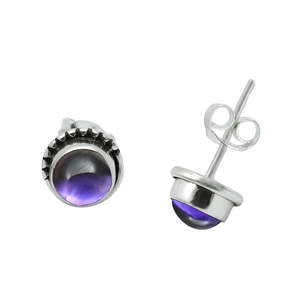 Best Selling Women Jewelry For Girls Fashion Designer Round Cut <b>Studs</b> With Purple Amethyst Gemstone In 925 <b>Sterling</b> <b>Silver</b> - Product Image 4