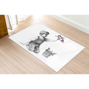 Tapis imprimé graffiti : facile à nettoyer, chambre à coucher, salon, grand Banksy Boy, tapis fin non tissé - Product Image 1