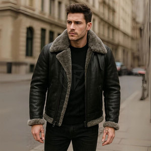 Trend Driven <b>Men's</b> <b>Shearling</b> Leather Winter <b>Jacket</b> Front Logo Soft Inner Texture Comfortable Fit Eco-Friendly Lightweight Design - Product Image 2