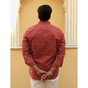 Chemise décontractée pour homme 100% coton, popeline rouge imprimée, manches longues, respirante, style smart casual - Product Image 3