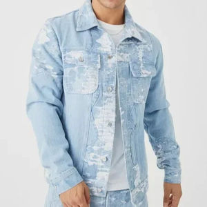 Veste déchirée en jean de haute qualité pour hommes avec poche, manteau de veste en jean ample délavé vintage pour hommes - Product Image 1