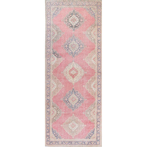 Tapis en laine noués à la main vintage rose et violet, design Pae-96, motif médaillon rectangulaire, pour couloir, salon d'adolescents, maison, Jaipur Rugs US - Product Image 1