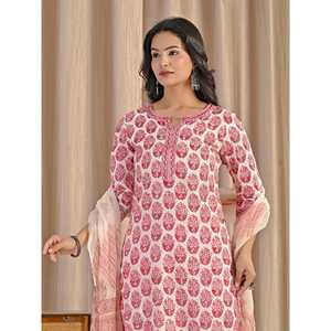 Conjunto de Kurta y Pantalón de Algodón con Estampado a Mano Azul, Estilo Pakistaní, Vestidos Indios con Anarkali Lehenga Choli Hecho de Tela de Red - Product Image 6