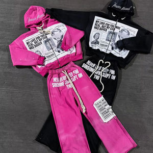 Survêtement pour hommes en coton épais deux pièces blanc Jogging couleur unie surdimensionné fermeture éclair sweat à capuche ensemble unisexe survêtement - Product Image 1