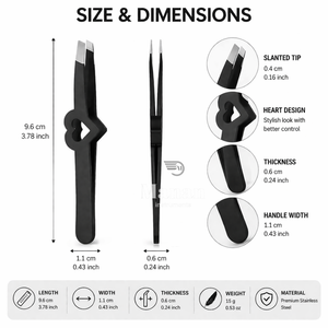Pinzas para Cejas Negras de Acero Inoxidable con Punta Inclinada, Herramienta de Belleza para Depilación de Precisión, Agarre en Forma de Corazón Antideslizante - Product Image 4