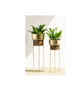 Lightweight metal planter with golden finished design for easy movement and placement in different <b>corners</b> of your home - Product Image 3