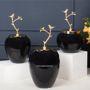 Sets Of 2 Elegant & <b>Decorative</b> Large Size Top Design Golden Metal Vase Flower <b>Decoration</b> Ginger Jar With <b>Lids</b> - Product Image 2