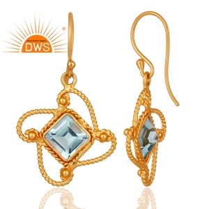 Pendientes de Plata de Ley 925 con Baño de Oro de 18K y Topacio Azul Natural en Forma de Flor, Última Tendencia de DWS, Certificados - Product Image 3