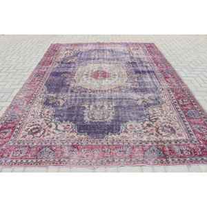 Alfombra turca de 8.1x10.3 pies, alfombra con diseño de plantas y árboles morados, de lana. - Product Image 1