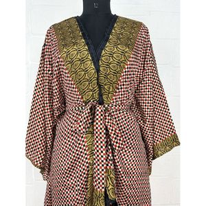 Vintage Silk Riya Short <b>Kimono</b> Lightweight Boho Robe Perfect <b>Beach</b> Coverup for Her Recyclable Swimsuit Accessory Soft Breathable - Product Image 2
