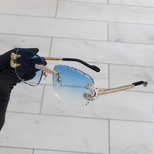 Luxury Rimless Blue Gradient Crystal Sunglasses for Women UV400 Designer Square Diamond Decor Fashion <b>Eyewear</b> - Product Image 4