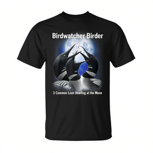 T-shirt Birdwatcher Birder 3 Common Loon Howling at the Moon Design promozionale - Product Image 2