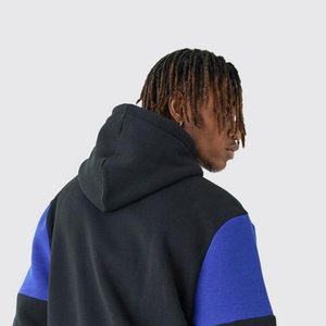 Sudadera con Capucha Extra Grande de Punto Grueso de Dos Tonos con Bloques de Color en Contraste, Parches Frontales, Bordado de Patchwork, Sudadera Extra Grande para Hombre - Product Image 5