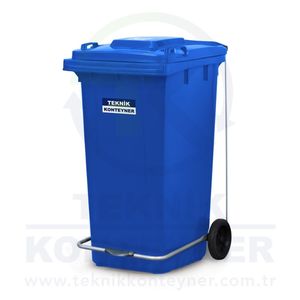 Pédale de conteneur de déchets en plastique bleu de luxe 240L écologique du fabricant turc actionnée pour l'induction debout extérieure - Product Image 2