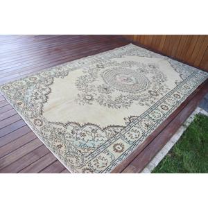 5.2x8.4 ft Vintage Rug, Turkish Rug, <b>Brown</b> Floral <b>Wool</b> Rug - Product Image 2