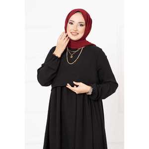 Vestido Hijab Negro Estilo Bolero con Cintura Imperio, Simplicidad a la Moda - Product Image 2
