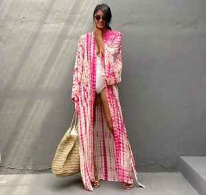 Tie Dye Été Vacances Long Kimono Boho Plage Kimono Robe À Manches Longues Avant Ouvert Vêtements Pour Femmes Kimono - Product Image 3