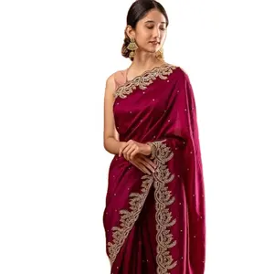 Kızlar ve kadınlar için yeni tasarım parti giyim düğün Saree ağır sınır fantezi Sarees hindistan toplu sipariş 2023
