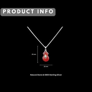 Colgante de Calabaza China Wu Lou (Buena Fortuna y Protección) de Plata de Moda con Piedra Natural de Ágata Roja y Tsavorita |   OEM - Product Image 2