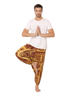 Pantalon de jogging en toile 100% coton écologique pour hommes, taille libre, léger, taille haute, ample, couleur foncée, pantalon plat devant - Product Image 4