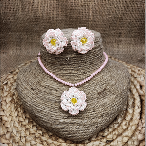 Luxury Pink Floral <b>Beads</b> Bridal and Fine Jewelry <b>Set</b> Gold Plated Stainless Steel Vintage Style for Gift - Product Image 1