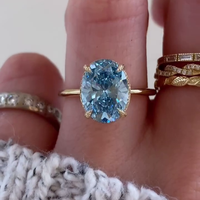 Bague de fiançailles pour femme en diamant bleu de laboratoire certifié IGI, 3,30 carats au total, avec halo caché, forme ovale, D-E-F VVSVS, bleu fantaisie