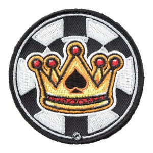 Patchs brodés ronds à coudre avec bordure en merrow, jaune, noir et rouge, pour chapeau, tissu sergé, patchs brodés à repasser - Product Image 1