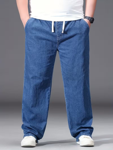 Pantalones vaqueros rectos ajustados para hombre, Color sólido, azul claro, diseño clásico, rasgados, longitud regular, Vaqueros elásticos, estilo informal para todas las estaciones - Product Image 2
