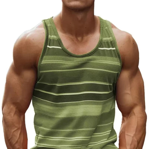 Multi-colour Men's Round Neck Rainbow <b>Stripe</b> Print Casual <b>Tank</b> <b>Top</b> Summer Fashion Simple Sleeveless Vest Breathable Men Clothing - Product Image 6