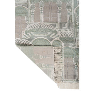 Alfombra Khidki para Sala de Estar, Color Marfil, Tejida a Mano con Lana y Seda de Bambú, Diseño Novedoso para Decoración de Pasillos del Hogar -LRB-13020 - Product Image 5
